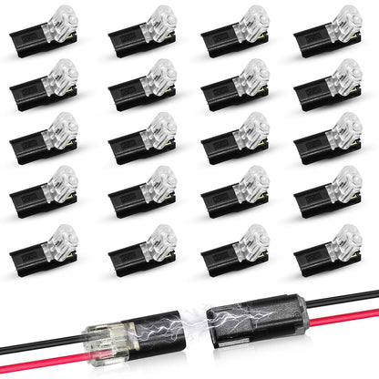 2-pin double-wire push-in connector with integrated locking buckle/lever