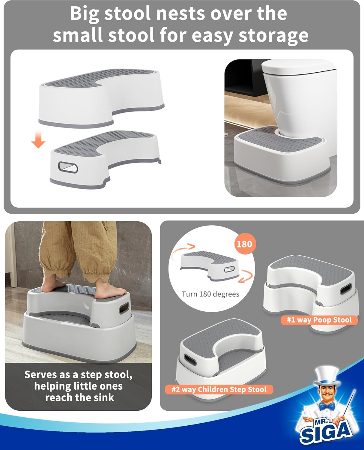 2-step stackable/adjustable height configuration (max 8.15 inches)