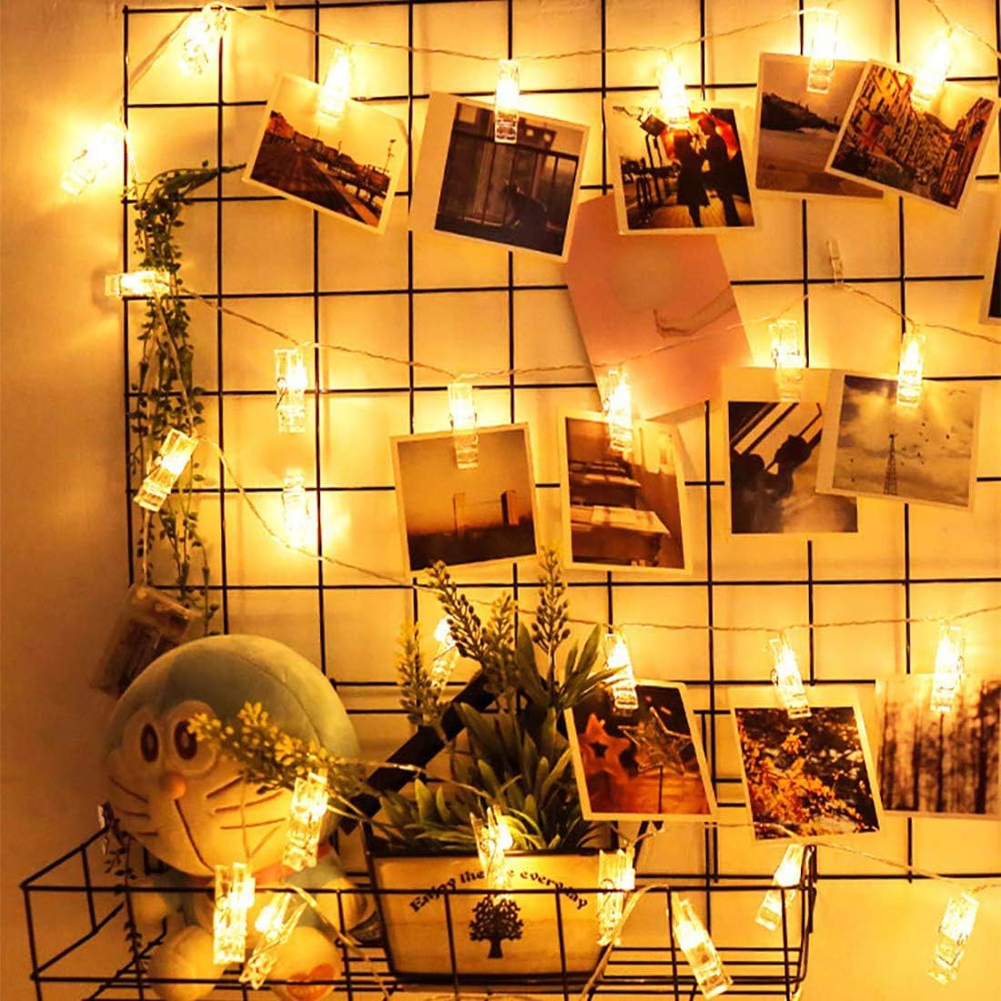 20, 30, or 40 clear photo-clips spaced along 7.2 ft / 10.5 ft / 13.7 ft of bendable copper wire