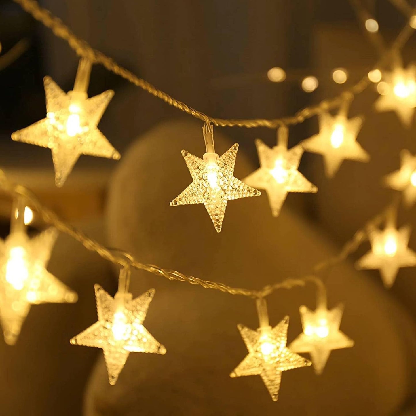 20 ft string with 40 led star-shaped lights spaced 5.5 inches apart