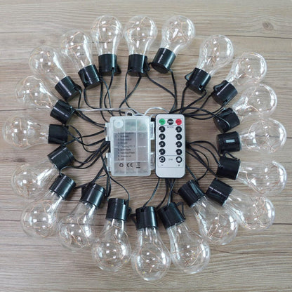 20 led hanging bulbs across 25ft total length with 14ft lit span