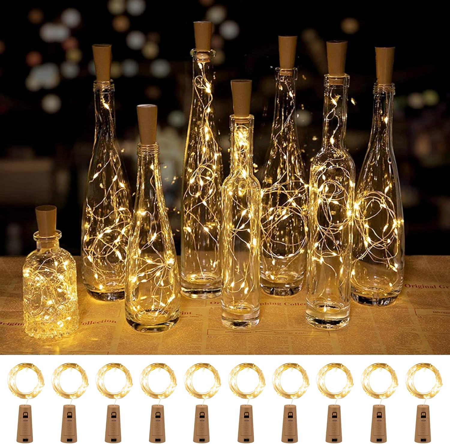 20 micro leds on 7ft of thin bendable silver-plated copper wire per string