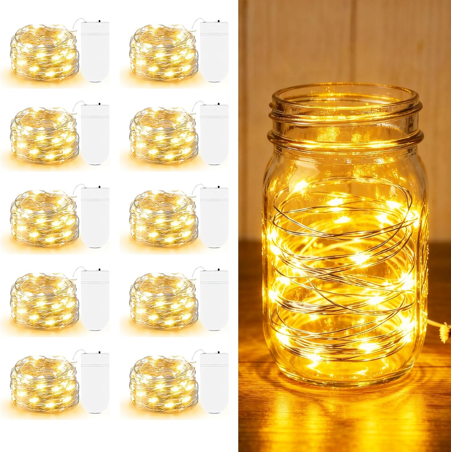 20 micro leds per 7-foot string on flexible silver/copper wire