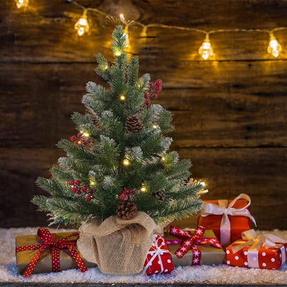 MEETYAMOR 24" PE Snow Flocked Christmas Tree with Burlap Base – Winter Wonderland Accent Piece for Countertop and Mantel Displays