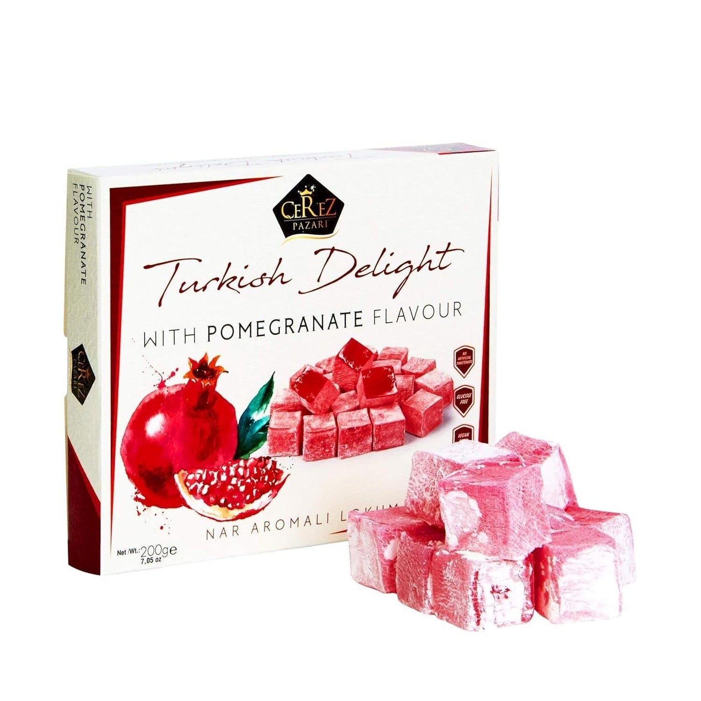 200 g / 7.05 oz gift box with approximately 18 bite-size pieces, powdered-sugar coated to prevent sticking