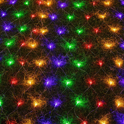200-led net mesh layout covering 9.8ft x 6.6ft (with 13.1ft x 6.6ft larger variant)