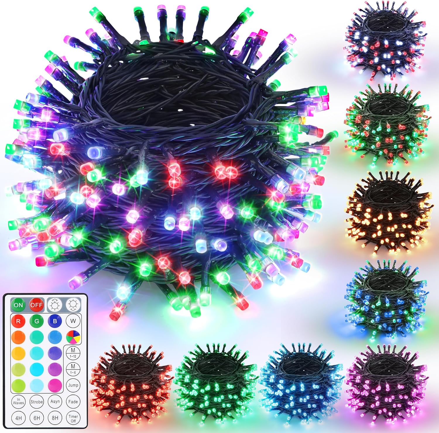 200 led rgb bulbs on 66 ft string with 3.9 inch spacing and 9.8 ft lead wire
