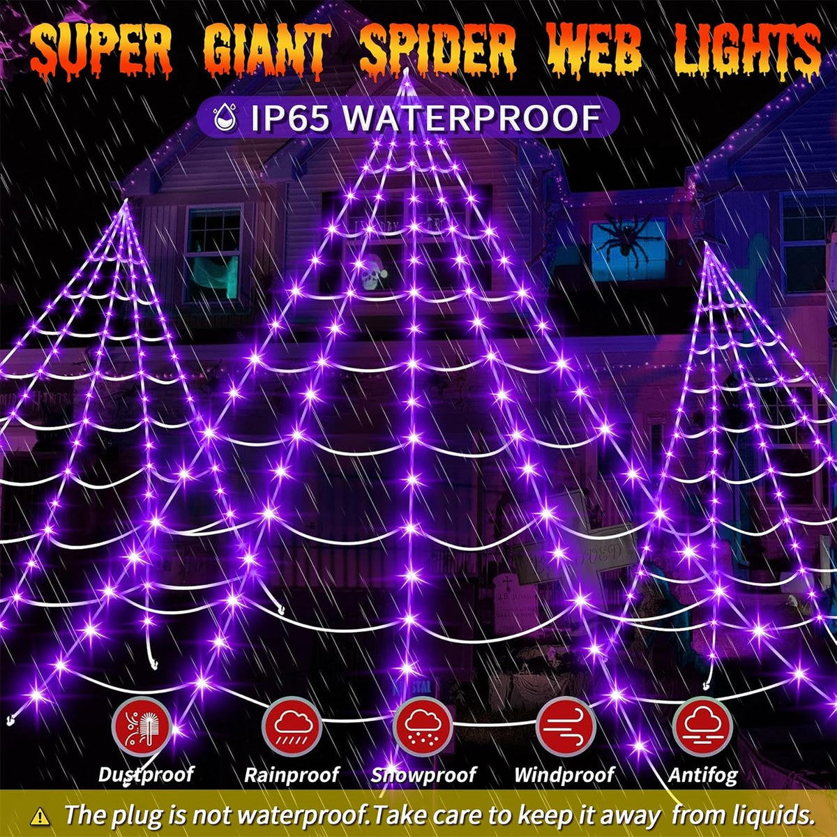[Brand] Smoke-Free Halloween Spider Web – Flameless LED Yard Decoration with 4.5V Safe Adapter and 16.4ft Lead, Cool to Touch Around Curtains and Decor