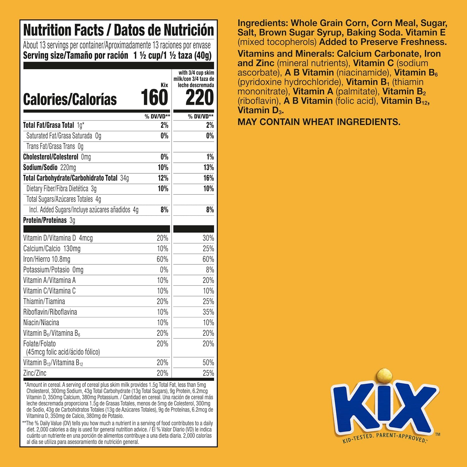 21g whole grain per serving (about 44% of the 48g daily recommendation)
