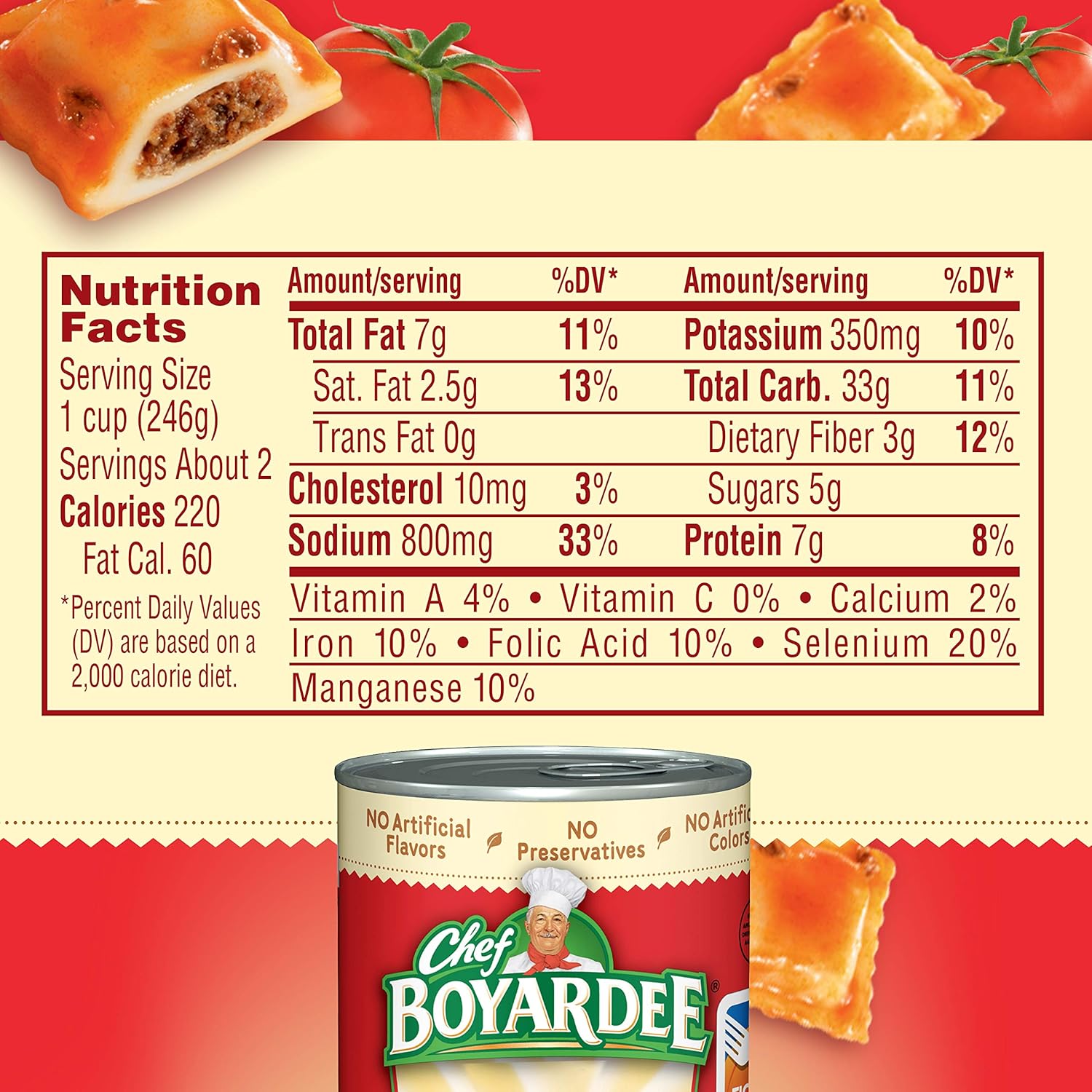 220 calories and 8g protein per serving with 0g trans fat