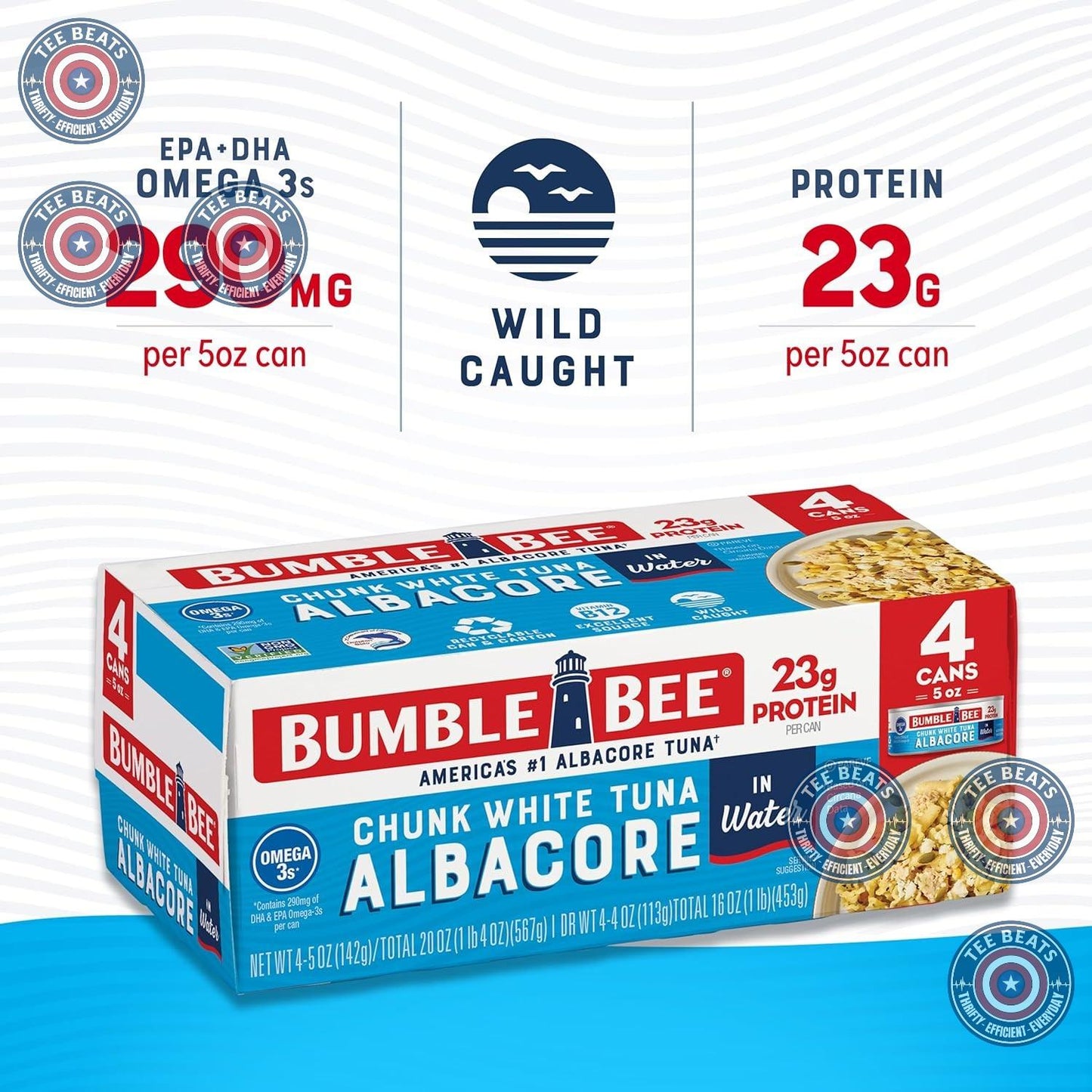 23g protein, 290mg omega-3 (dha & epa), and vitamin b12 per 5oz serving
