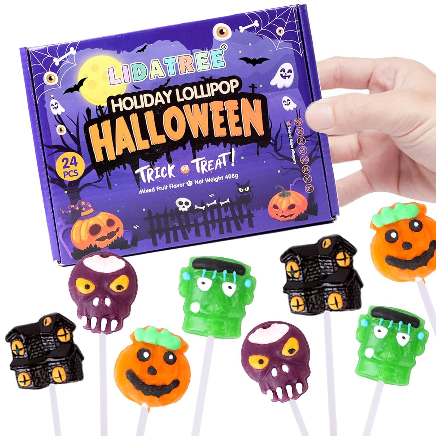 24 individually wrapped lollipops with extra-secure tamper-evident packaging
