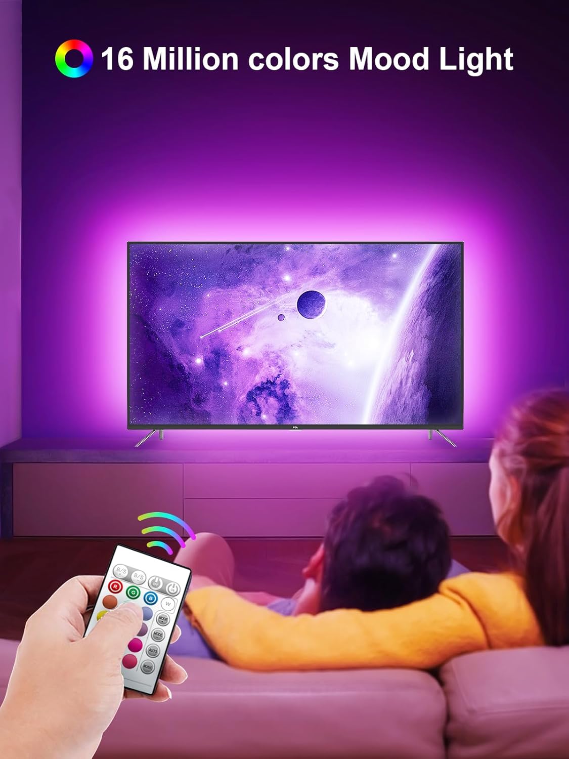 24-key ir remote with 10 brightness levels and 4 dynamic flicker modes