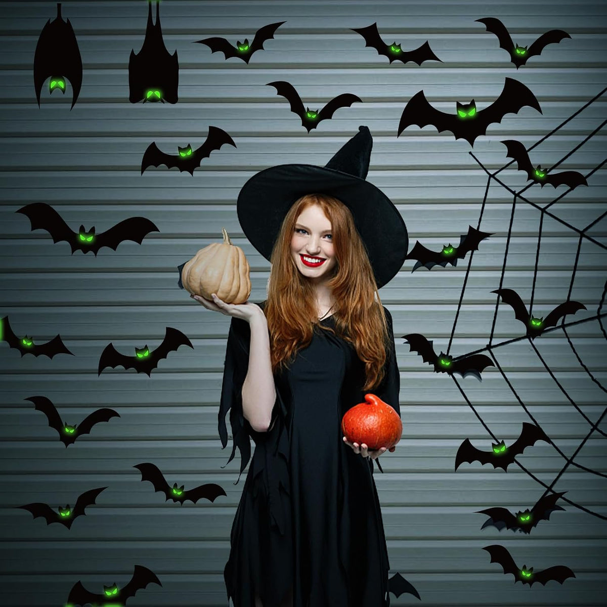 Halloween Garage Door Decorations Magnetic Bats with Glowing Eyes – Camping and Tailgate Halloween Touch, Durable Travel-Friendly Decor