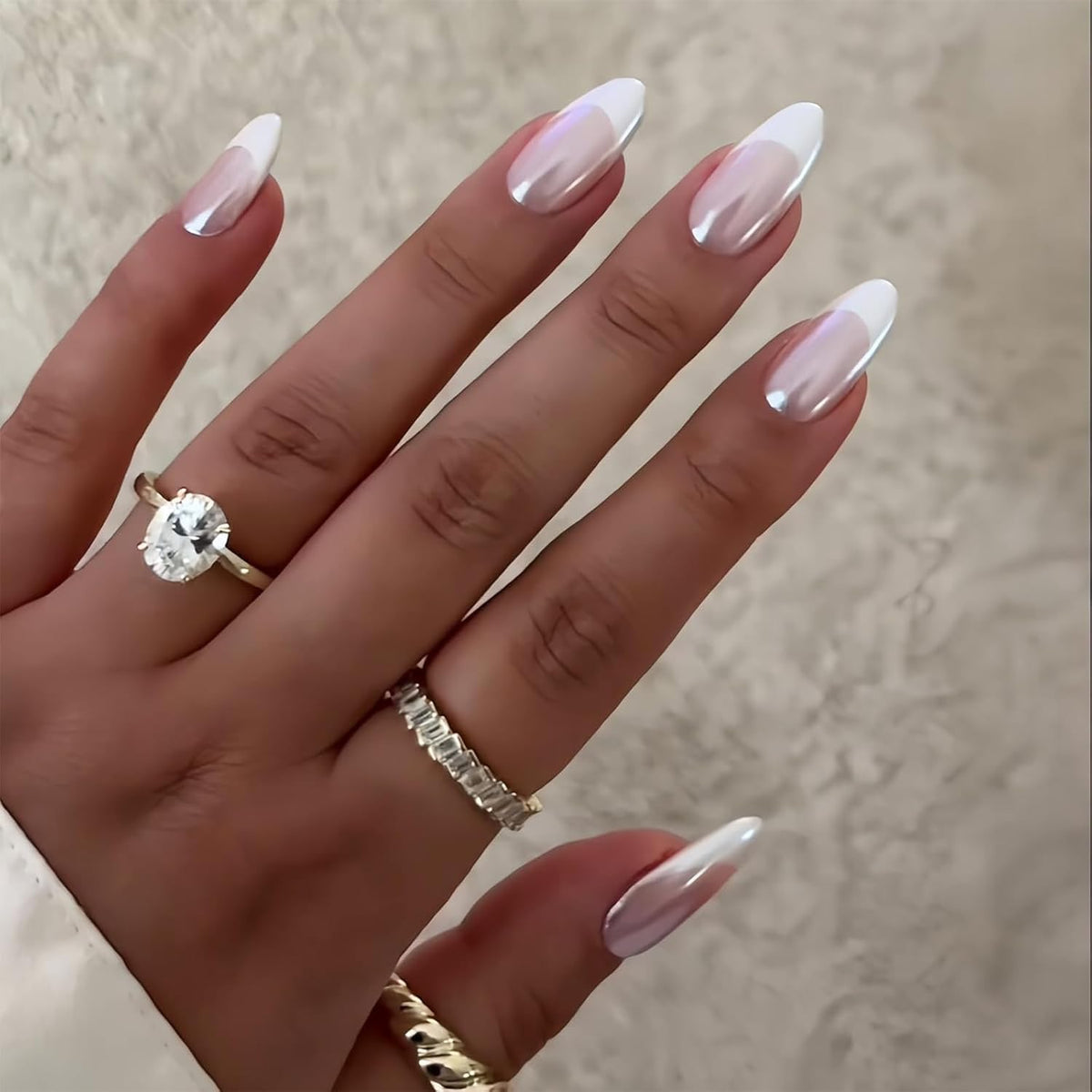 Almond Press on Nails Medium with Designs – Self Care Night Ritual Kit, French Tip Acrylic Press ons for Bedroom Vanity