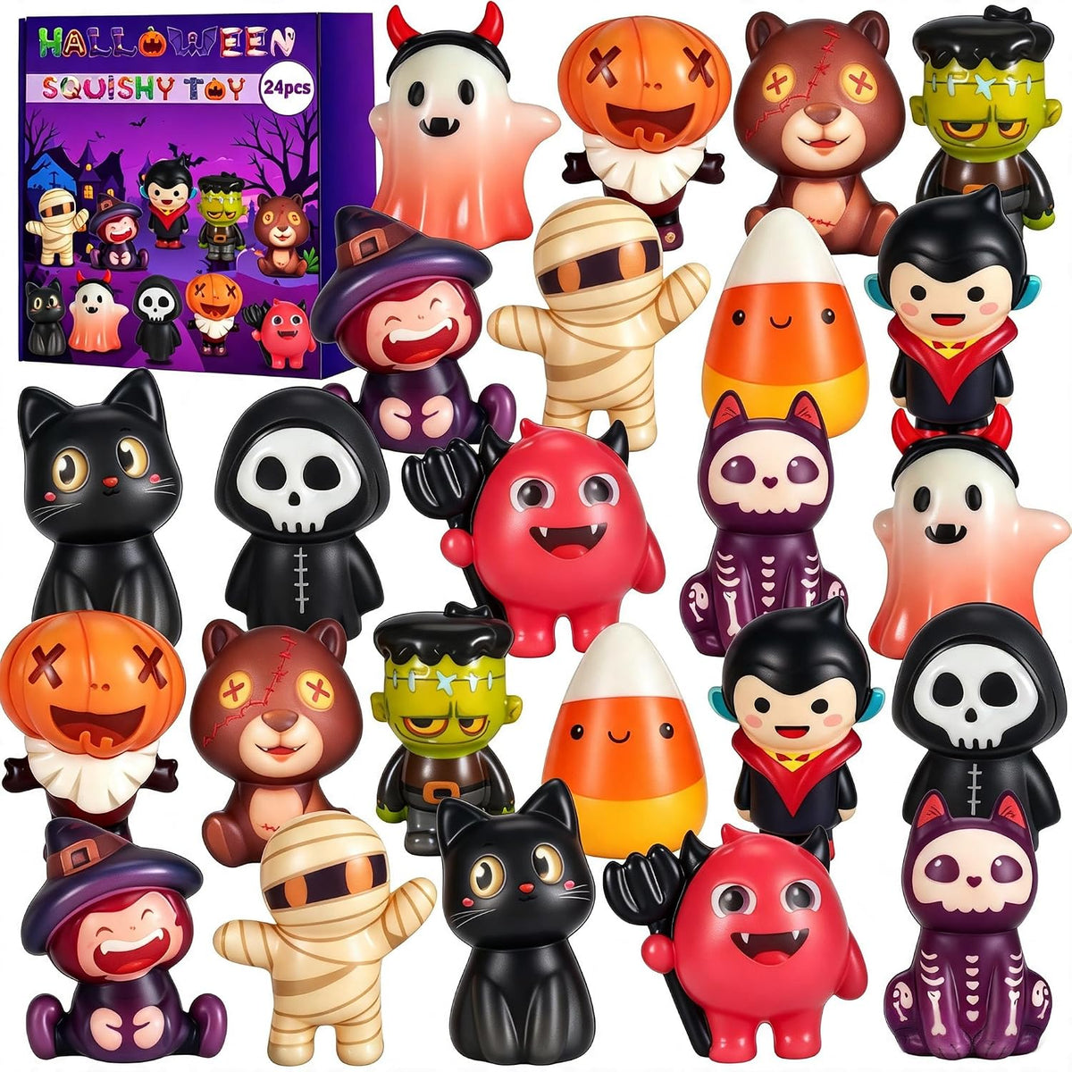 24-piece bulk set with 12 classic halloween designs (pumpkin, skeleton, mummy, vampire, etc.)