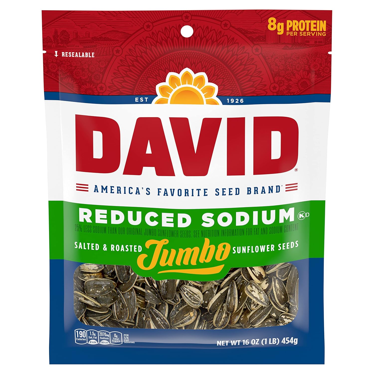 25% less sodium than standard david jumbo sunflower seeds
