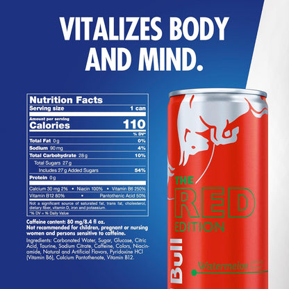 27 g real sugar and 110 calories per 8.4 fl oz can