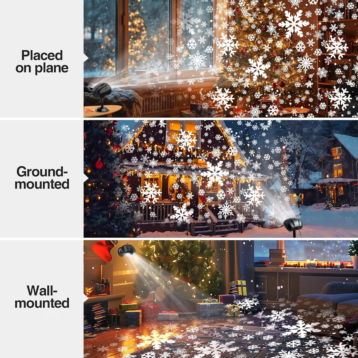 270° adjustable projection head for flexible aiming on walls, lawns, or interiors