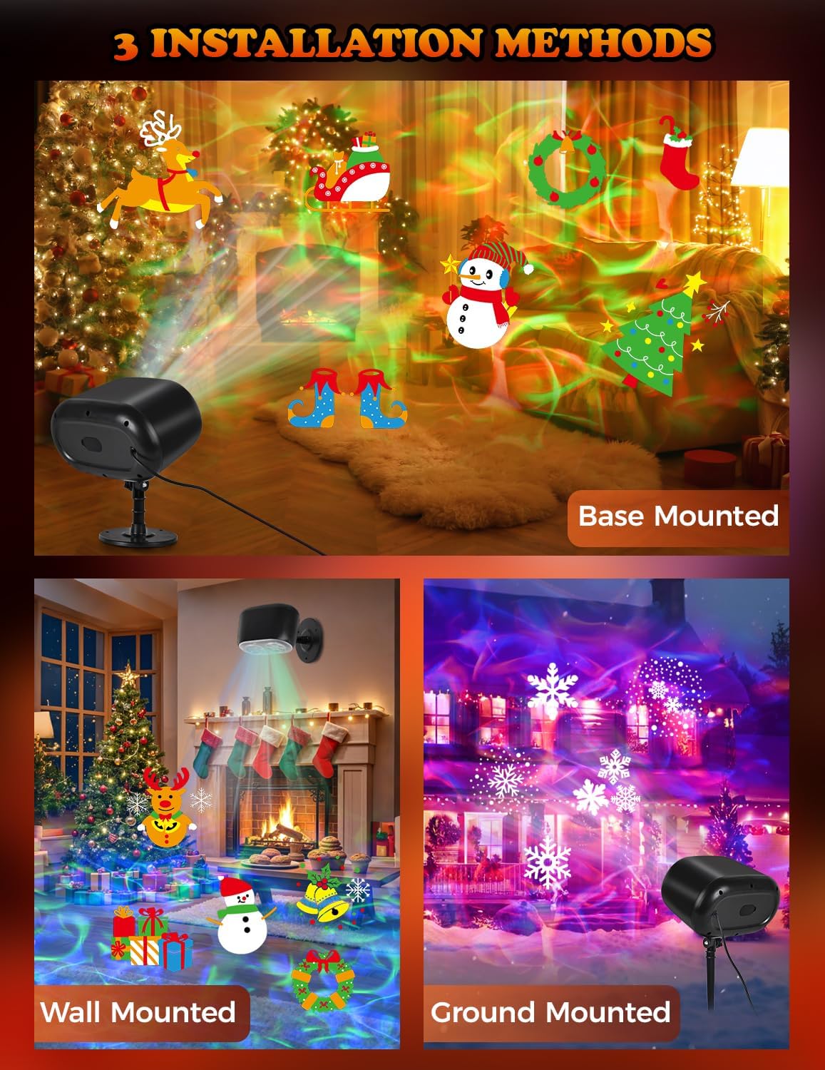 270° rotation and 6 light sources deliver wide-coverage projection on walls, lawns, and ceilings