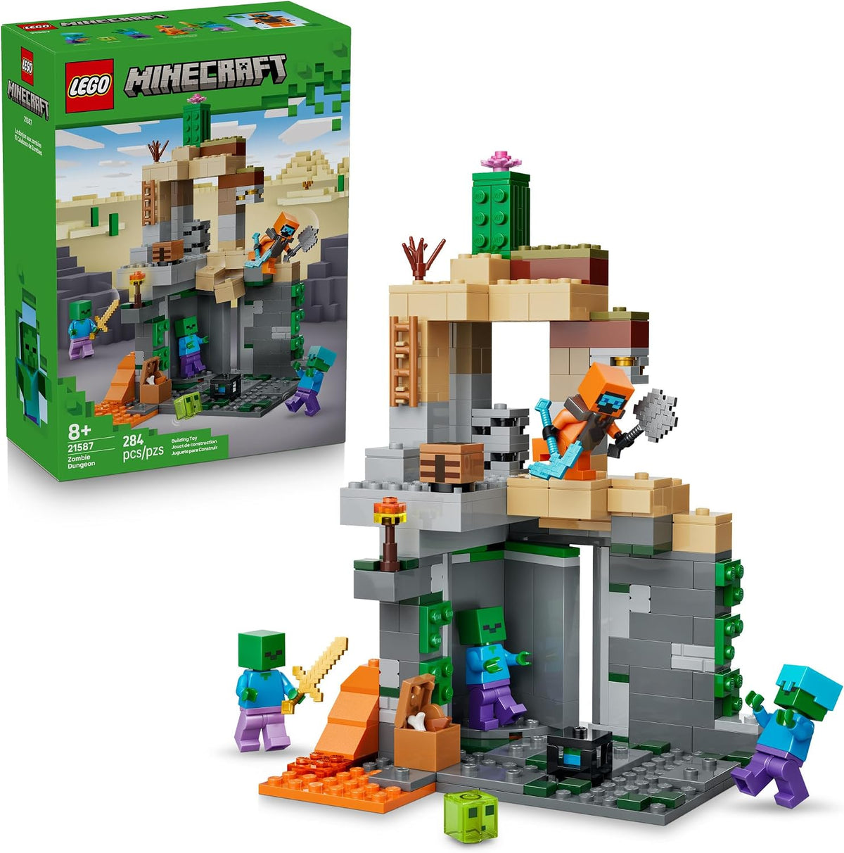284-piece building set with 5 minifigures (wastelands wanderer, slime, 3 zombies)