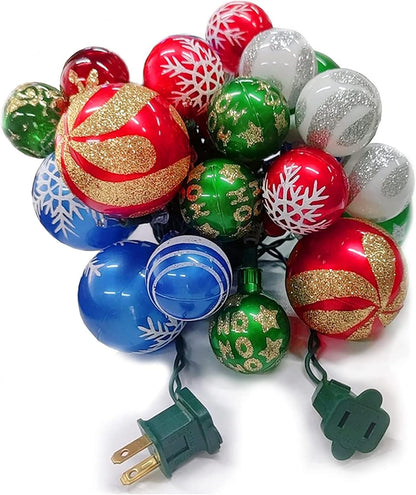 28ft string with 25 led ball-ornament bulbs spaced 8.2 inches apart