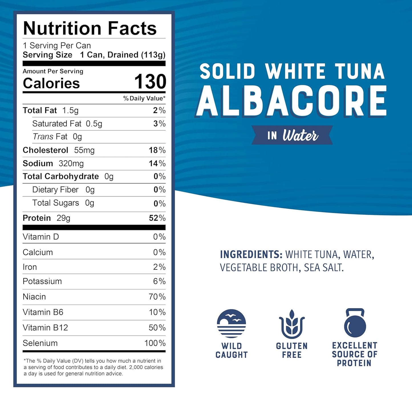 29g protein, 300mg omega-3s, and vitamin b12 per 5oz serving