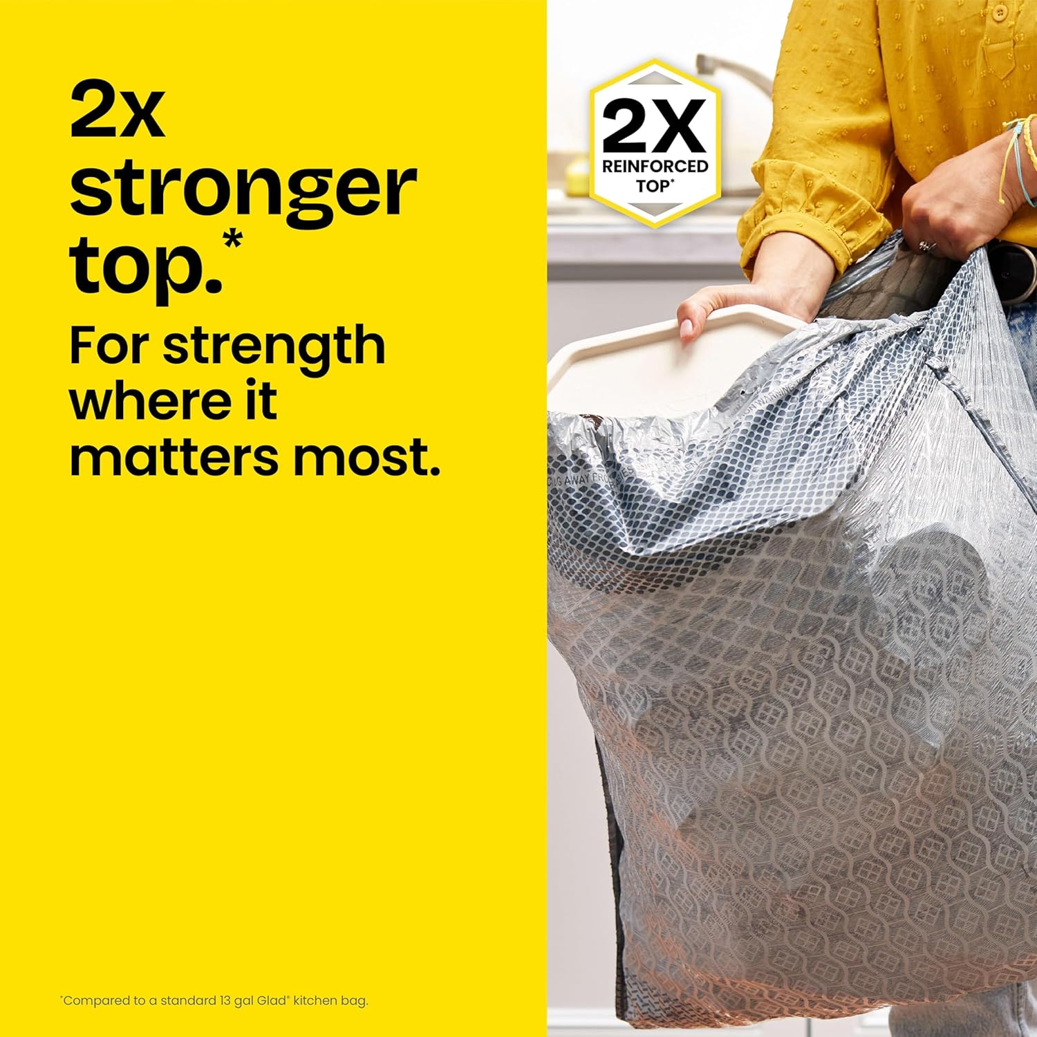 2x reinforced top to resist rips when pulling from the can or carrying out