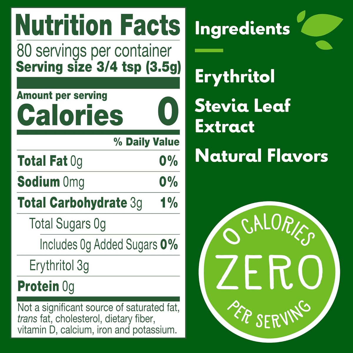 3/4 teaspoon sweetens equivalent to 2 teaspoons of sugar for efficient portioning