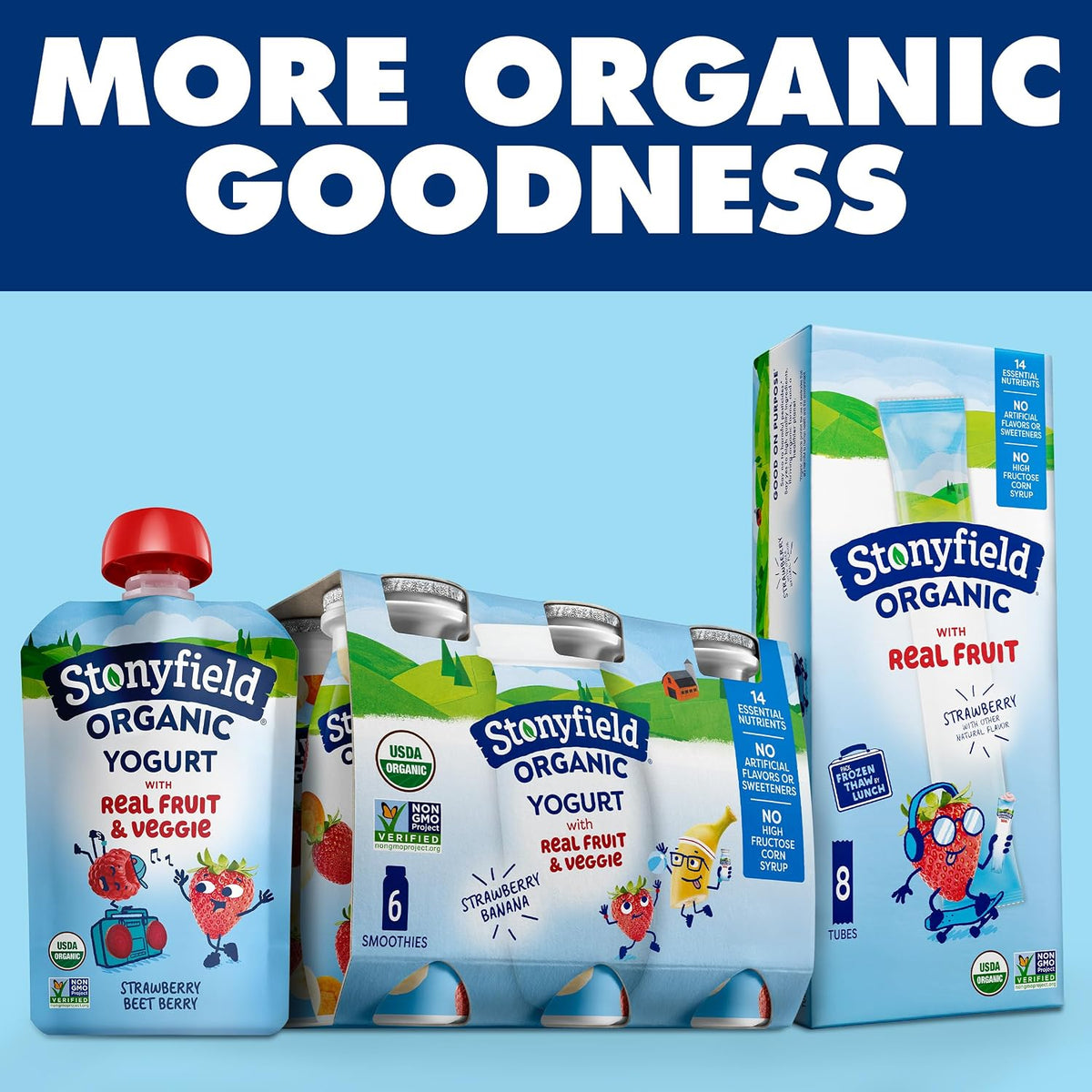 Stonyfield Organic Kids Yogurt Pouches – Sports Practice and Field Day Snack for Outdoor Play, Portable Strawberry Beet Berry 3.5 oz