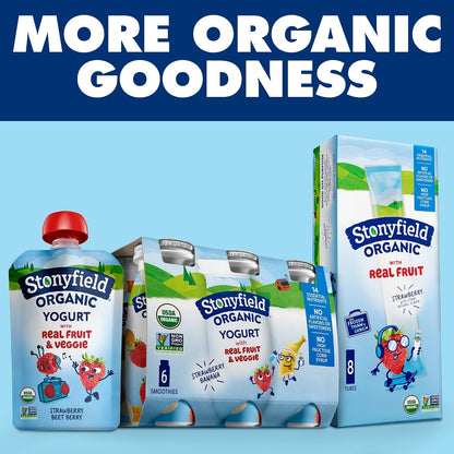 Stonyfield Organic Kids Yogurt Pouches – Sports Practice and Field Day Snack for Outdoor Play, Portable Strawberry Beet Berry 3.5 oz