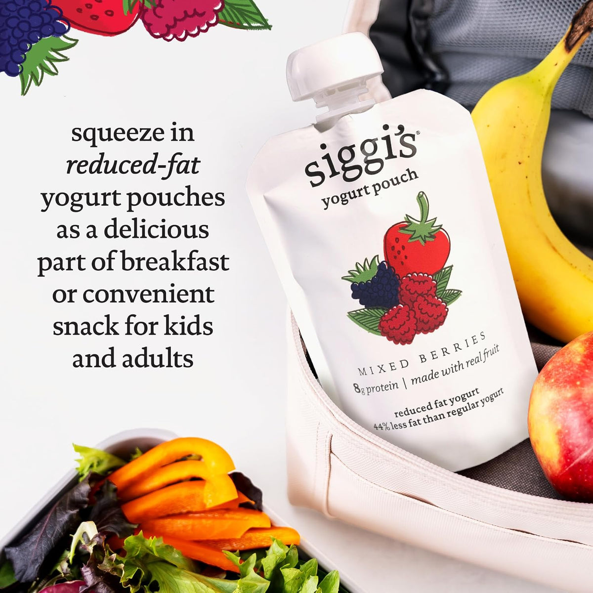 siggi's Peach Mango Reduced Fat Yogurt Pouches – Clean Label Snack for Daycare Lunch Confidence