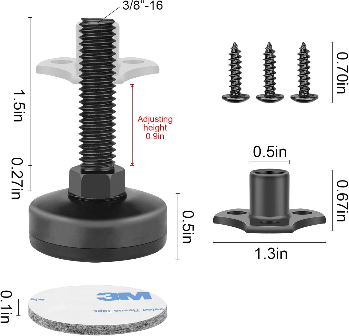 3/8"-16 threaded steel insert, 1.75" long, compatible with standard furniture leg threads
