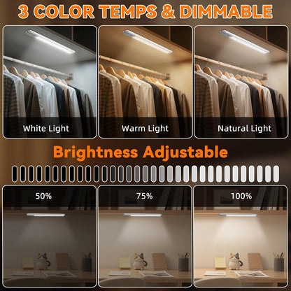 3 color temperatures (warm 2700k-style, natural, white) with 50%-100% stepless dimming