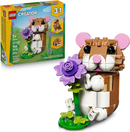 3-in-1 rebuildable design (hamster with flower, hedgehog with flower, eagle with nest and egg)