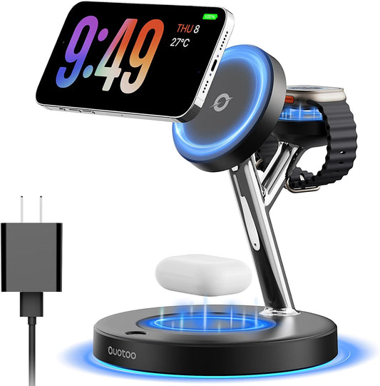 3-in-1 simultaneous wireless charging for iphone (magsafe 15w), apple watch, and airpods