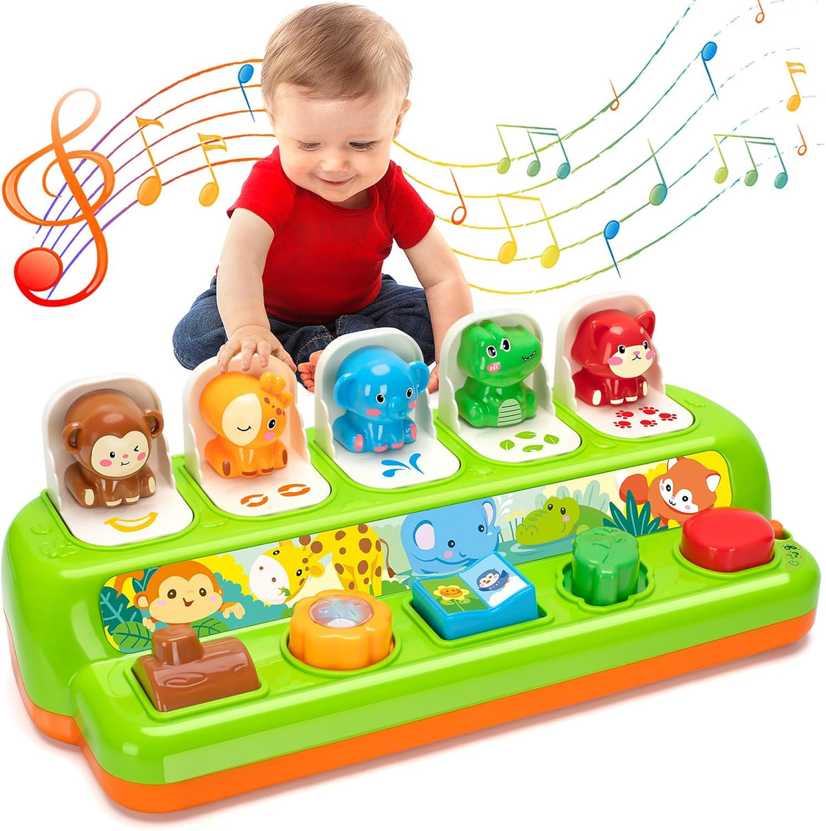 3 interactive play modes: animal sound recognition, light-following game, and manual quiet mode