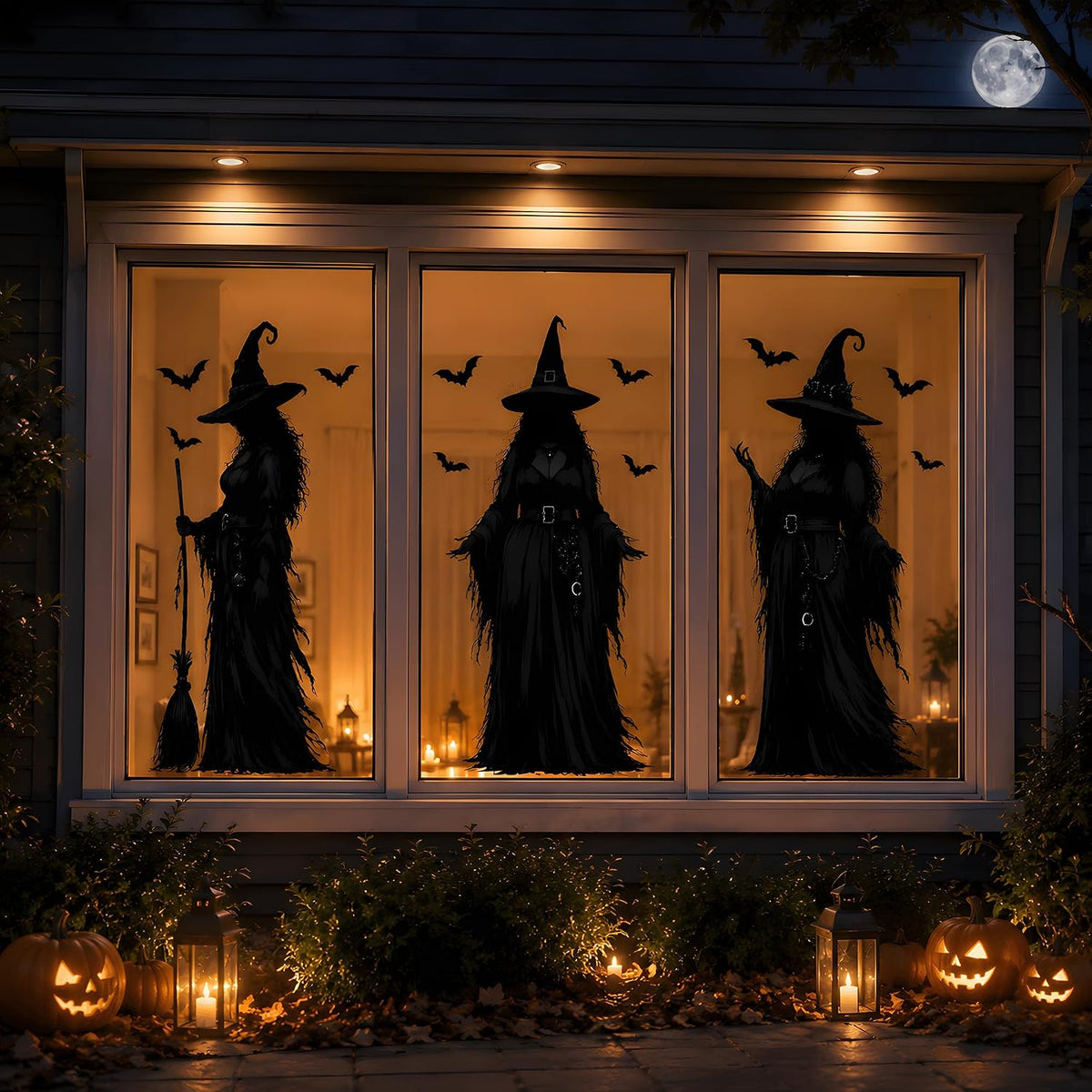 Lembaloty Oversized Witch Silhouette Window Decals – Moody Bedroom Halloween Ambiance, Reusable Home Accent