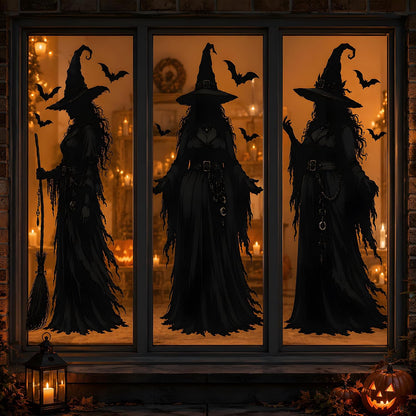 3 large witch silhouette designs measuring 27.6 x 11.4 inches each