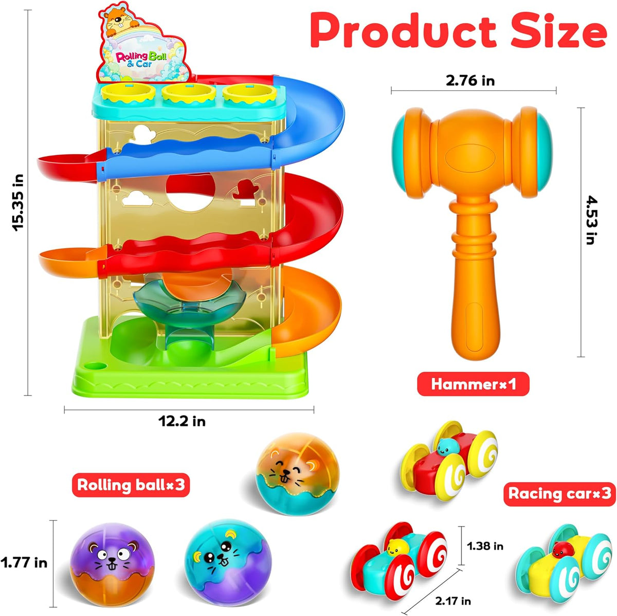 2-in-1 Ball Drop and Car Ramp Toy – Birthday Gift for Toddlers Ages 1-5 from Grandparents and Relatives