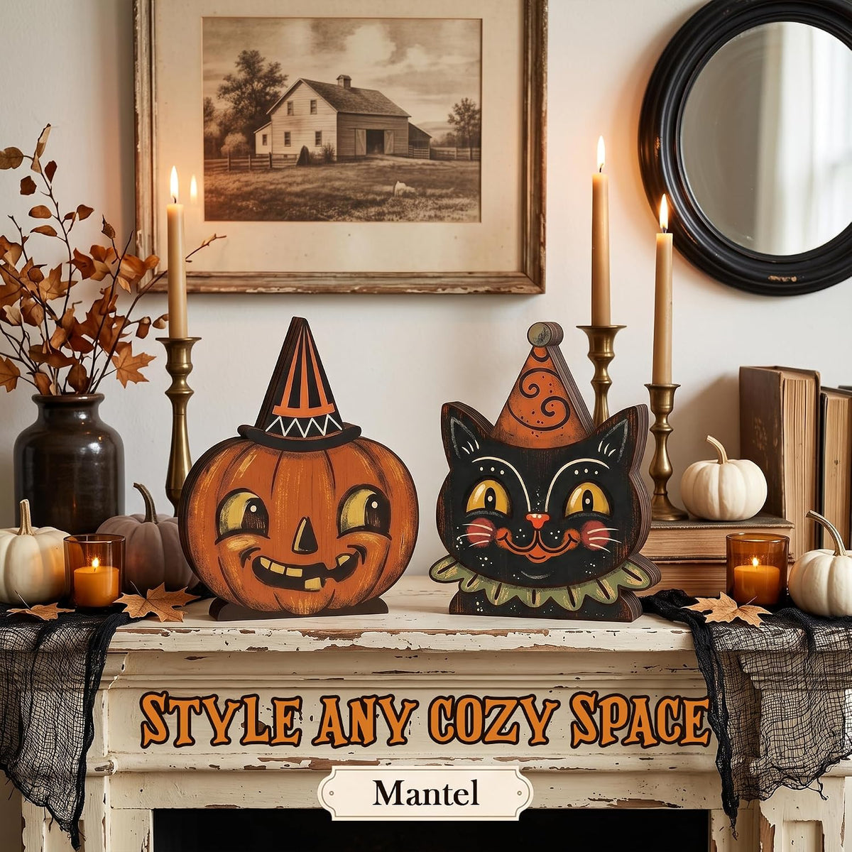 Wooden Halloween Decor – Affordable Office Desk Gift for Coworkers, Halloween Party Favor and Small Hostess Idea