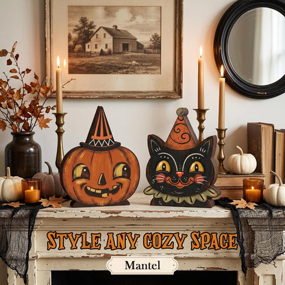 Wooden Halloween Decor – Affordable Office Desk Gift for Coworkers, Halloween Party Favor and Small Hostess Idea