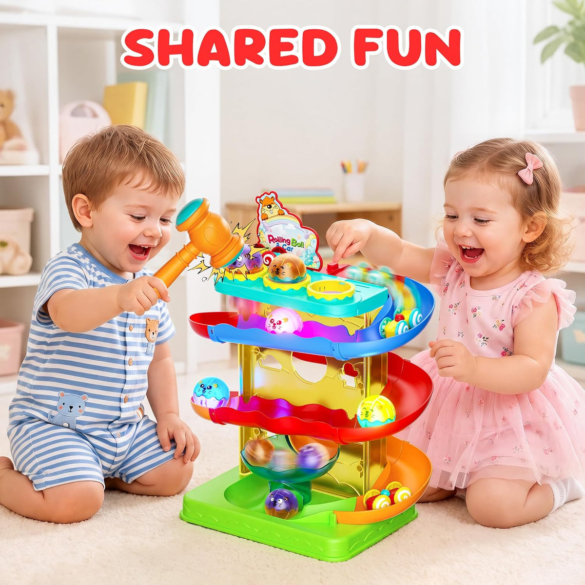 2-in-1 Ball Drop and Car Ramp Toy – Birthday Gift for Toddlers Ages 1-5 from Grandparents and Relatives