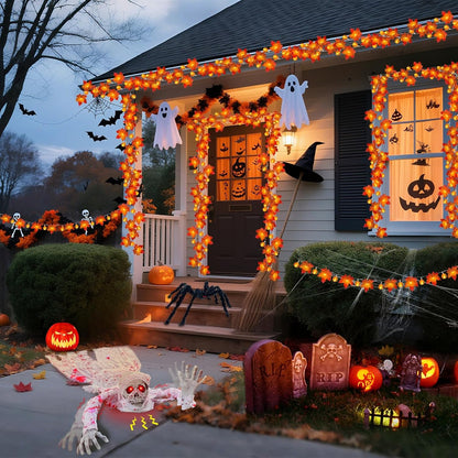 3 Pack Fall Garland with Pumpkin Lights – Battery Powered Portable Lights for Balcony Railing and Small Patio Decorating