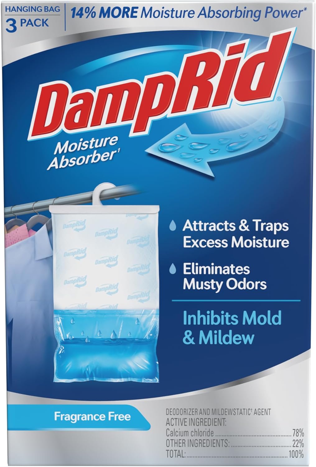 3-pack of 16 oz hanging moisture absorber bags (14% more absorbing power vs. 14 oz bags)