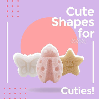 3-piece set featuring cute animal shapes (elephant/bear/star, ladybug/butterfly/star, unicorn/duck/sea turtle, rabbit/frog/bear face)