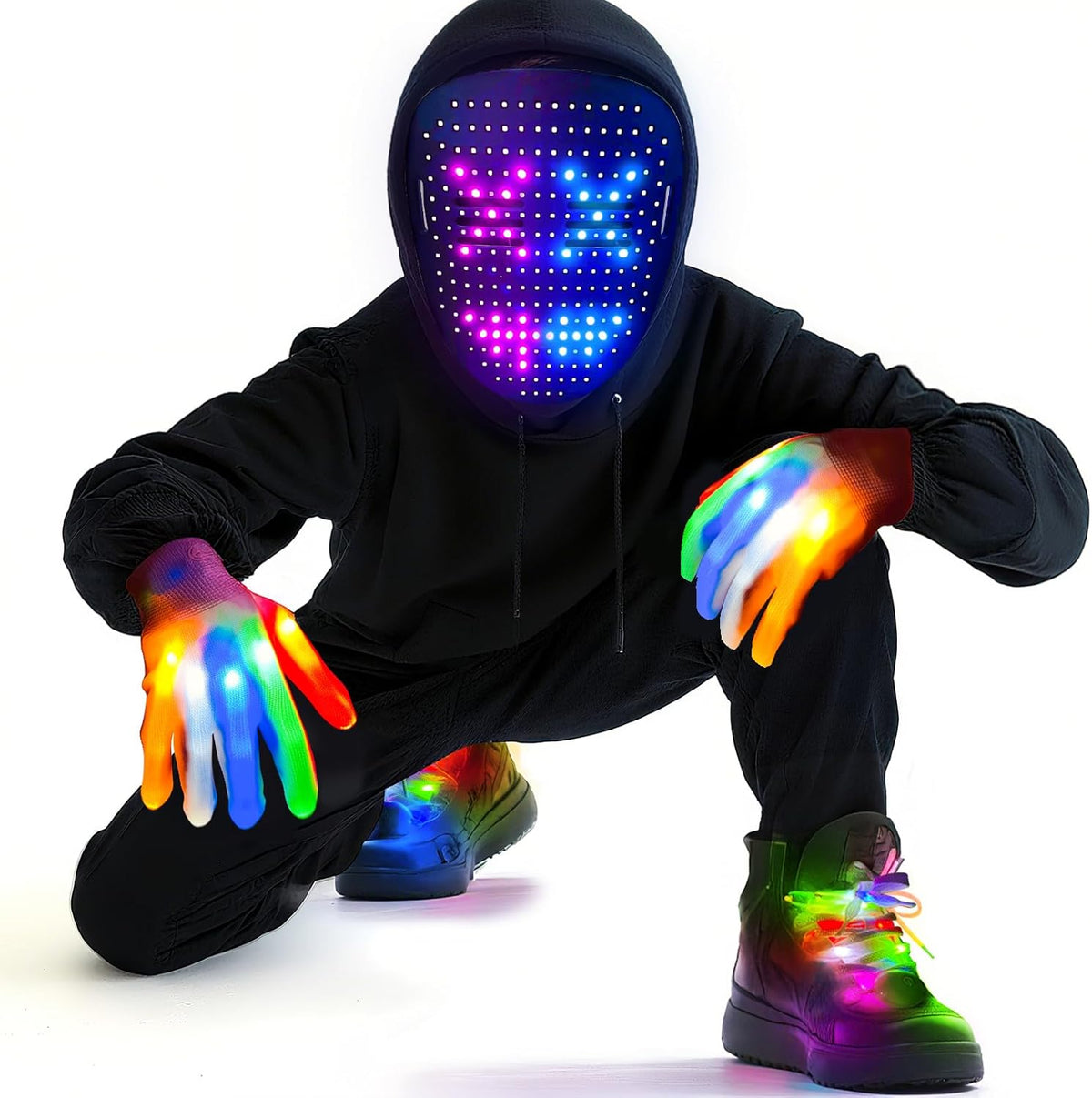 3-piece set: led gesture-sensing mask, light-up skeleton gloves, led shoelaces