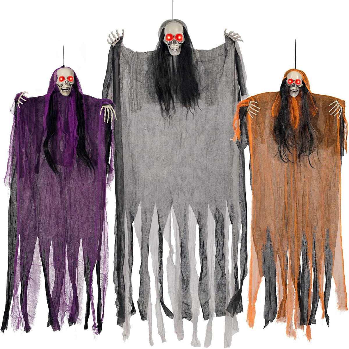 3-piece set with one 59" large ghost and two 35.5" medium ghosts for visual hierarchy