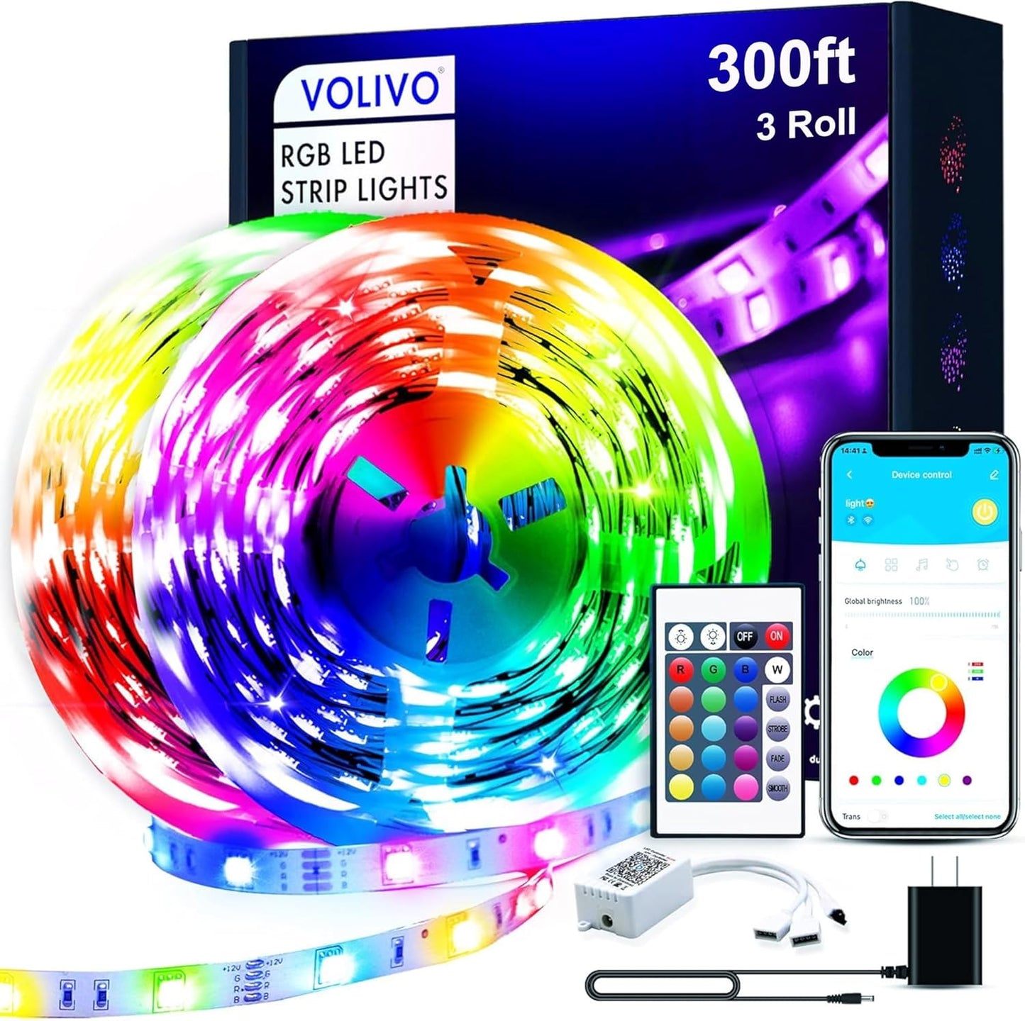 3 rolls totaling 300ft of rgb led strip with 6 length variants (25ft to 300ft)