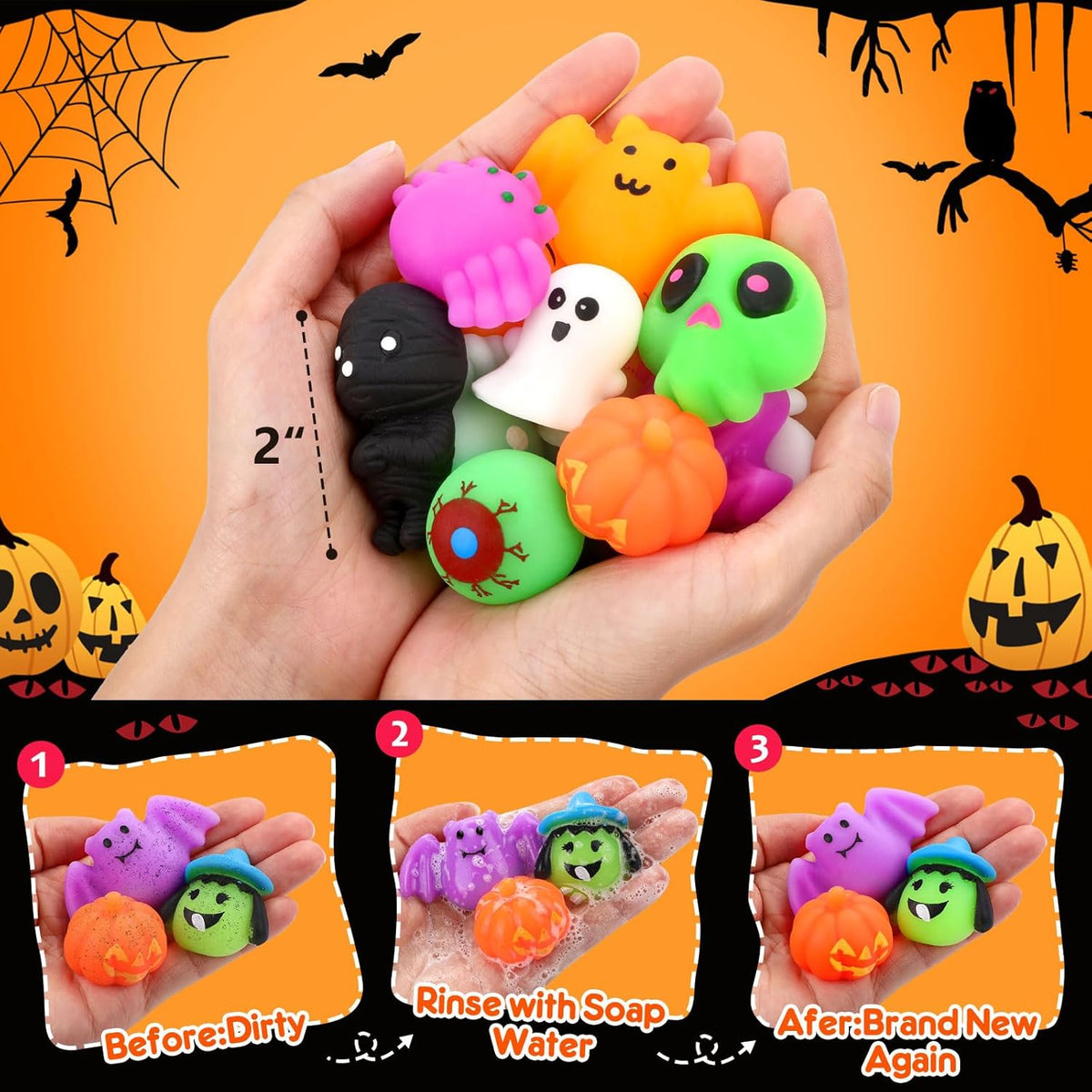 OCATO 50Pcs Halloween Squishy Collection with Pumpkin Bucket – Surprise Holiday Gift for Kids from Grandparents